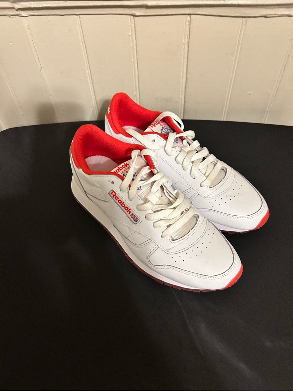 Reebok Classic Leather White Instinctive Red Retro Sneakers/Men’s 7.5